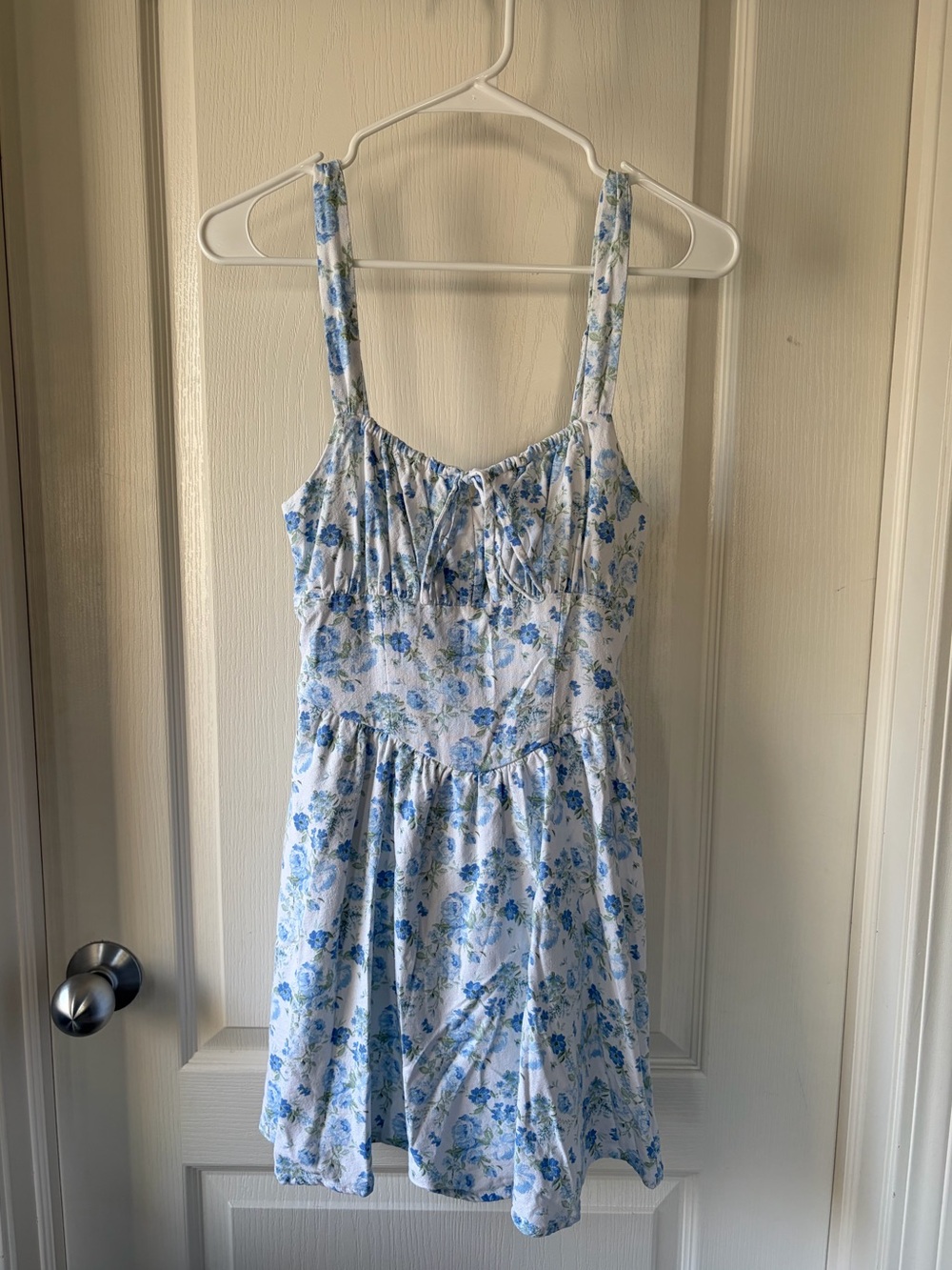 Altar'd State White Sundress with Blue Floral Print